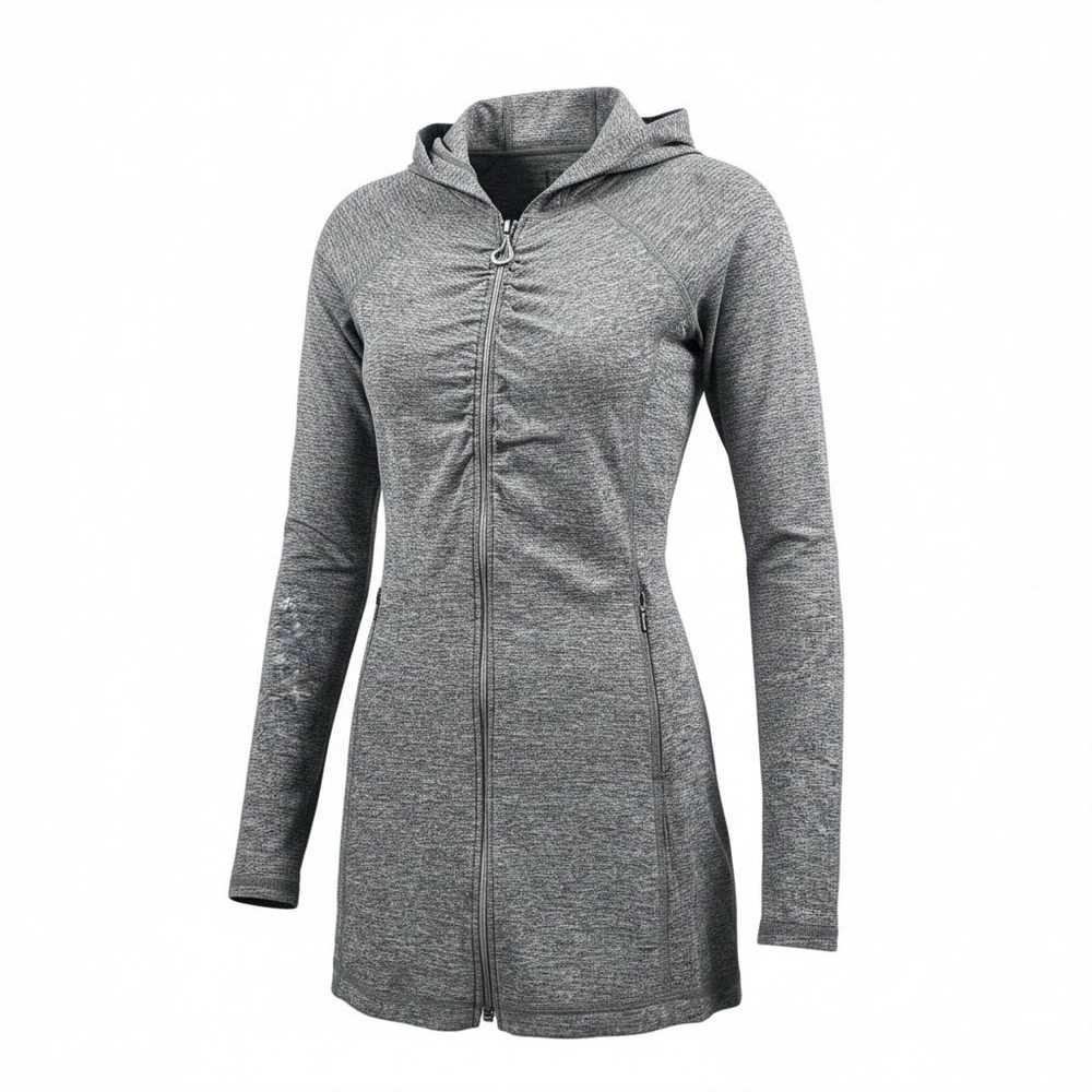 Athleta Full Zip Hoodie Jacket Womens XS Gray Space Dye Ruched Tunic 229044-00